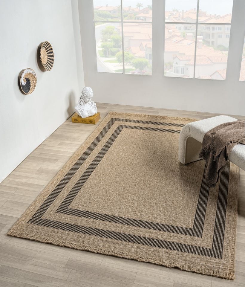 Avina Serisi Bej/Siyah Kolay Temizlenebilir Sisal Halı SH-47