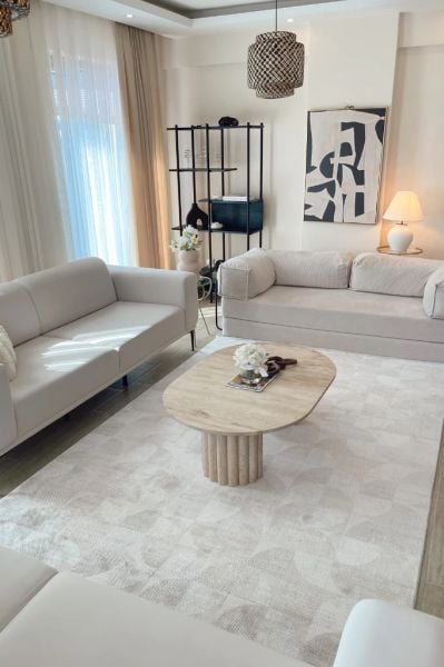 Monza Serisi Bej Renk Akrilik Salon Halısı AP-6622