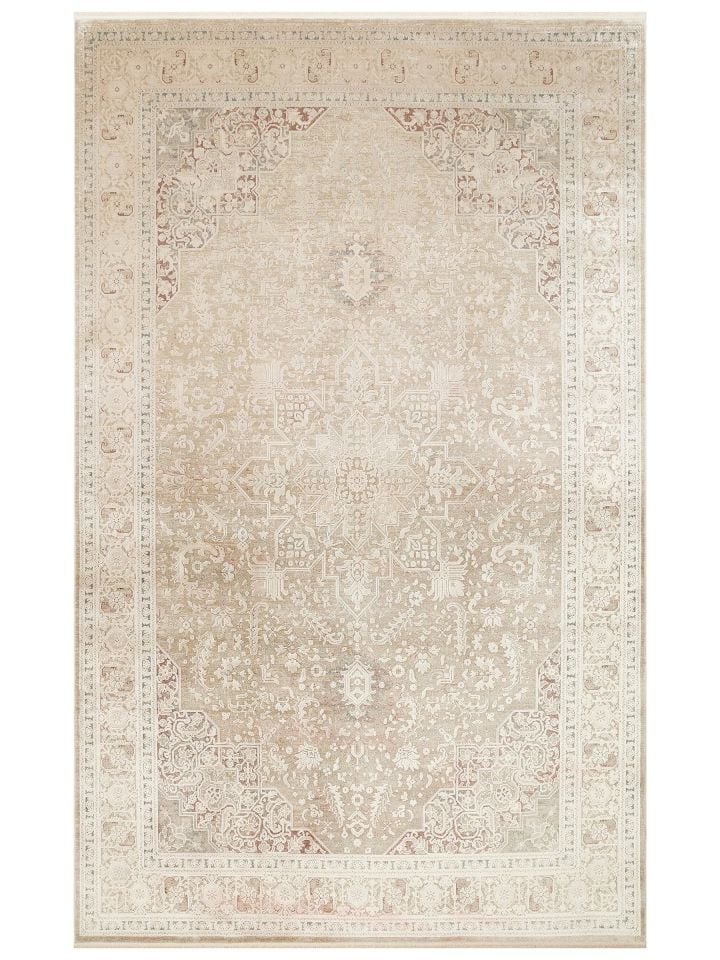 Pera Serisi 2 Milyon Uç Sıklığı ile Dokunan Eskitme (Over-Dyed) Görünümlü Bej Rayon Halı NX-703