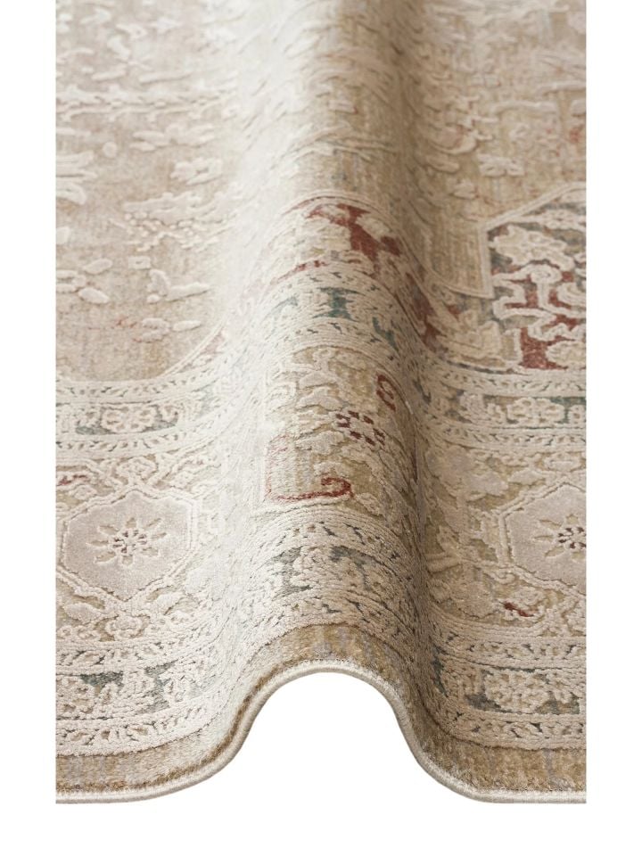 Pera Serisi 2 Milyon Uç Sıklığı ile Dokunan Eskitme (Over-Dyed) Görünümlü Bej Rayon Halı NX-703