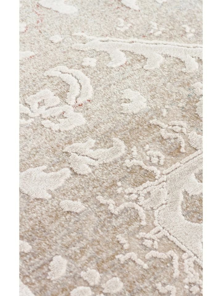 Pera Serisi 2 Milyon Uç Sıklığı ile Dokunan Eskitme (Over-Dyed) Görünümlü Bej Rayon Halı NX-703