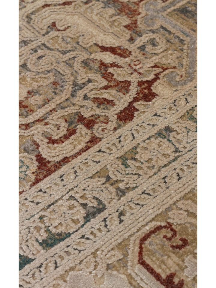 Pera Serisi 2 Milyon Uç Sıklığı ile Dokunan Eskitme (Over-Dyed) Görünümlü Bej Rayon Halı NX-703