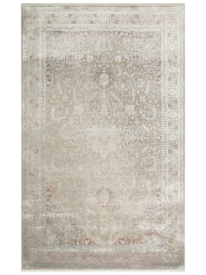 Pera Serisi 2 Milyon Uç Sıklığı ile Dokunan Eskitme (Over-Dyed) Görünümlü Gri Rayon Halı NX-705