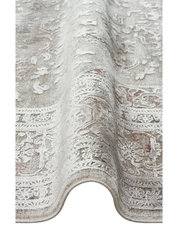 Pera Serisi 2 Milyon Uç Sıklığı ile Dokunan Eskitme (Over-Dyed) Görünümlü Gri Rayon Halı NX-705