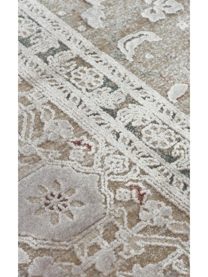 Pera Serisi 2 Milyon Uç Sıklığı ile Dokunan Eskitme (Over-Dyed) Görünümlü Gri Rayon Halı NX-705