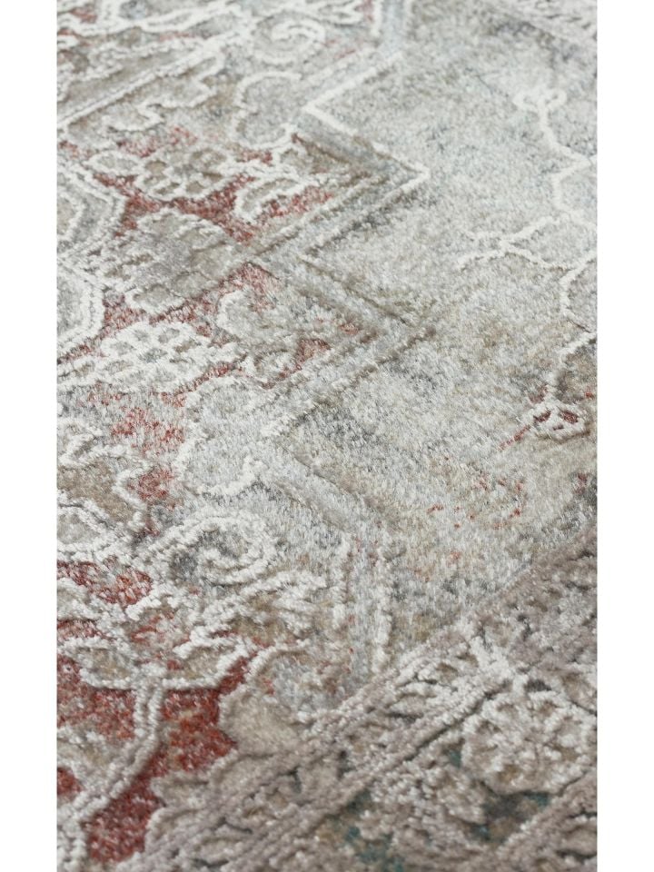 Pera Serisi 2 Milyon Uç Sıklığı ile Dokunan Eskitme (Over-Dyed) Görünümlü Gri Rayon Halı NX-705