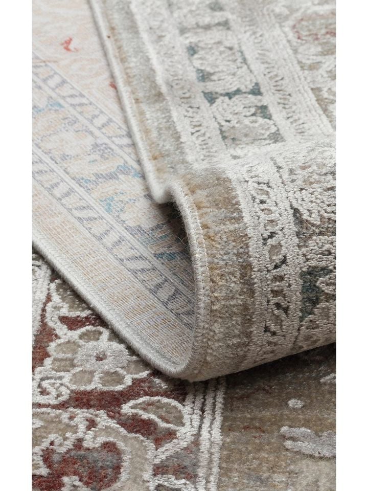 Pera Serisi 2 Milyon Uç Sıklığı ile Dokunan Eskitme (Over-Dyed) Görünümlü Gri Rayon Halı NX-705