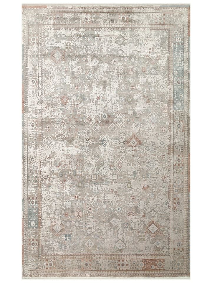 Pera Serisi 2 Milyon Uç Sıklığı ile Dokunan Eskitme (Over-Dyed) Görünümlü Gri Rayon Halı NX-707