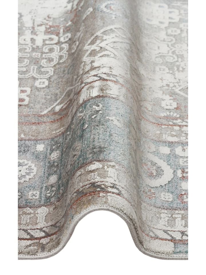 Pera Serisi 2 Milyon Uç Sıklığı ile Dokunan Eskitme (Over-Dyed) Görünümlü Gri Rayon Halı NX-707