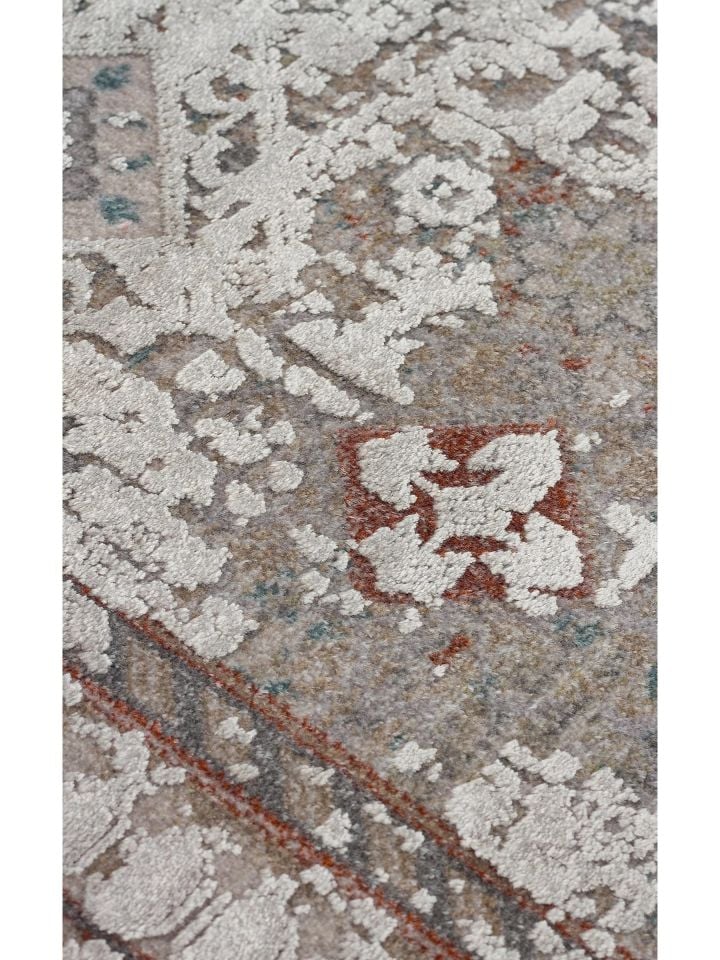 Pera Serisi 2 Milyon Uç Sıklığı ile Dokunan Eskitme (Over-Dyed) Görünümlü Gri Rayon Halı NX-707