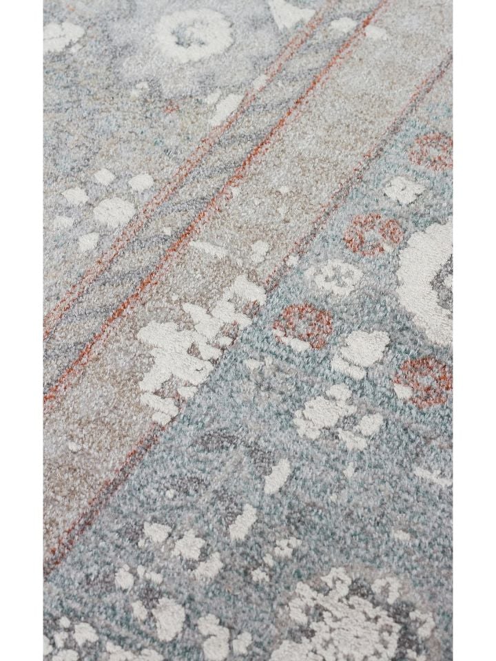 Pera Serisi 2 Milyon Uç Sıklığı ile Dokunan Eskitme (Over-Dyed) Görünümlü Gri Rayon Halı NX-707