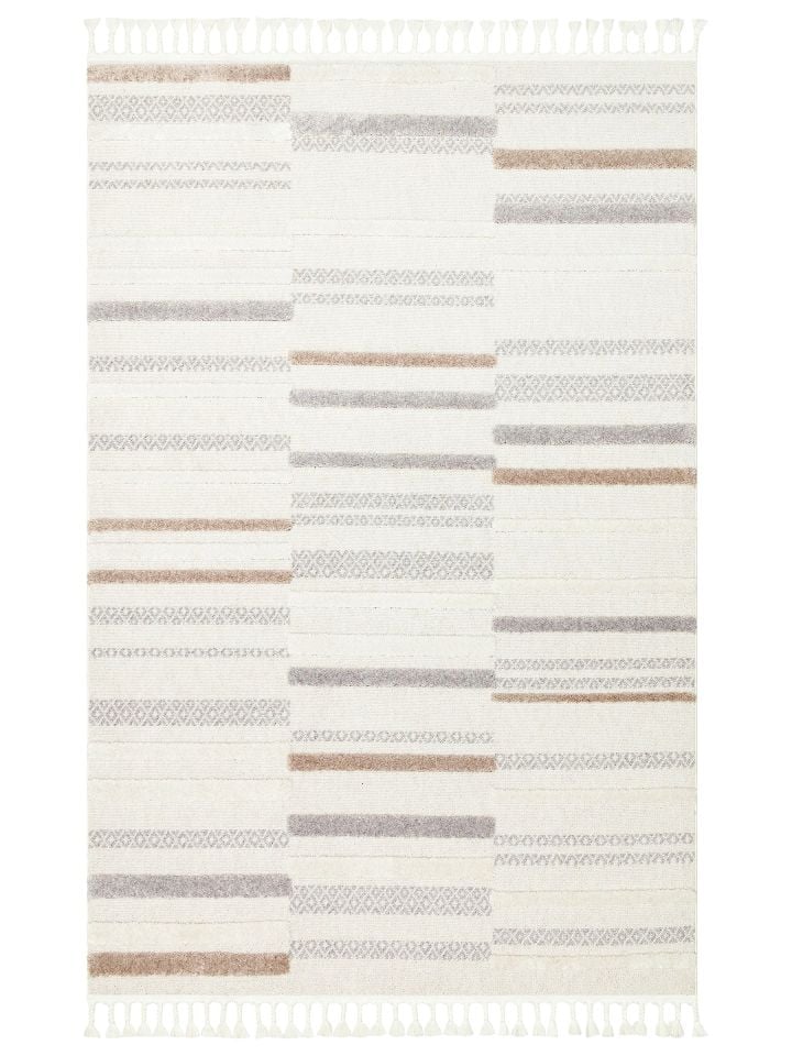 Bony Serisi Bej/Gri Renk Yumuşak Modern Halı EH-349