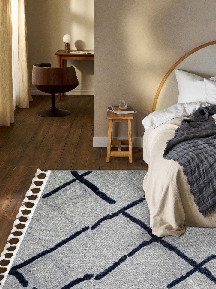 Bony Serisi Gri/Mavi Renk Yumuşak Modern Halı EH-353