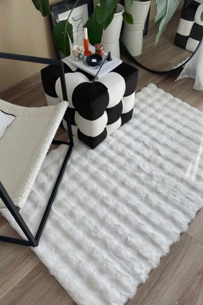 Cloud Serisi Makinede Yıkanabilir Yüksek Kalite Beyaz Peluş Halı NX-113