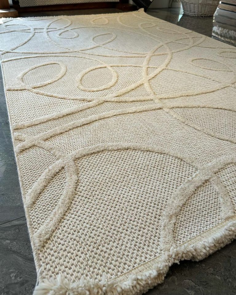 FIRSAT ÖLÇÜ Hav Toz Vermeyen Modern Dayanıklı Krem Halı 80x150