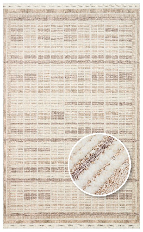 Cosmos Serisi Yumuşak Dokuma Modern Bej/Gri Renk Halı EH-189