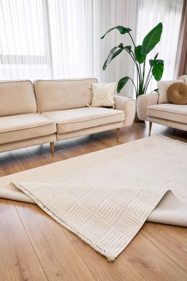 FIRSAT ÖLÇÜ Hav Toz Vermeyen Modern Dayanıklı Beyaz Halı