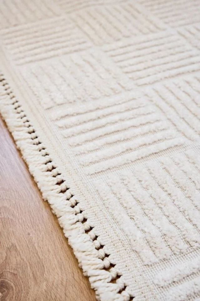 FIRSAT ÖLÇÜ Hav Toz Vermeyen Modern Dayanıklı Beyaz Halı