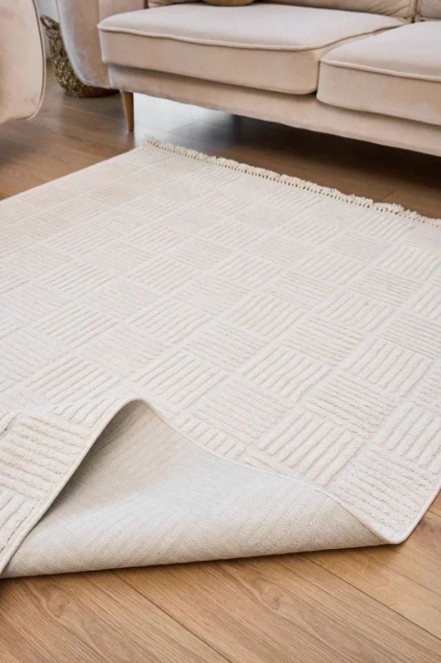 FIRSAT ÖLÇÜ Hav Toz Vermeyen Modern Dayanıklı Beyaz Halı