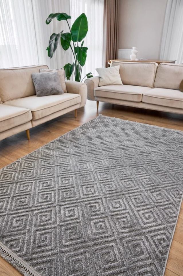 FIRSAT ÖLÇÜ Hav Toz Vermeyen Modern Dayanıklı Gri Halı