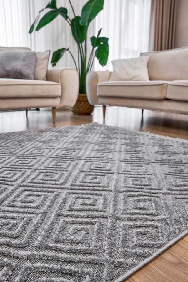 FIRSAT ÖLÇÜ Hav Toz Vermeyen Modern Dayanıklı Gri Halı