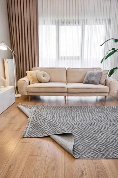 Madra Serisi Hav Toz Vermeyen Modern Dayanıklı Gri Halı AP-6814