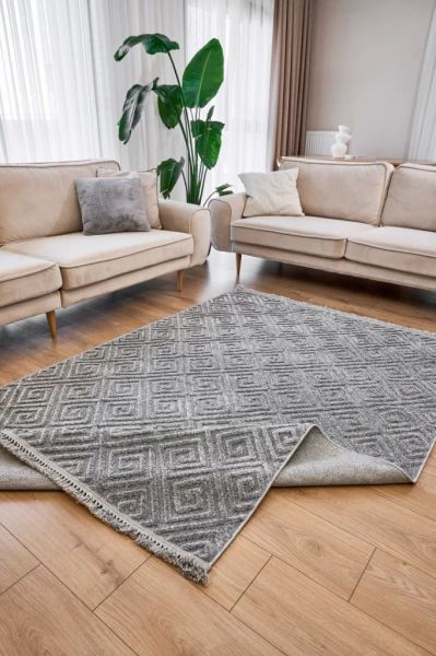 Madra Serisi Hav Toz Vermeyen Modern Dayanıklı Gri Halı AP-6814