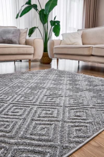 Madra Serisi Hav Toz Vermeyen Modern Dayanıklı Gri Halı AP-6814