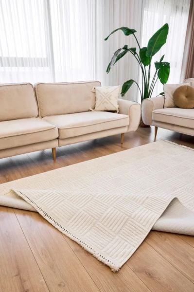 Madra Serisi Hav Toz Vermeyen Modern Dayanıklı Beyaz Halı AP-6821