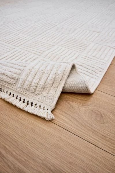 Madra Serisi Hav Toz Vermeyen Modern Dayanıklı Beyaz Halı AP-6821