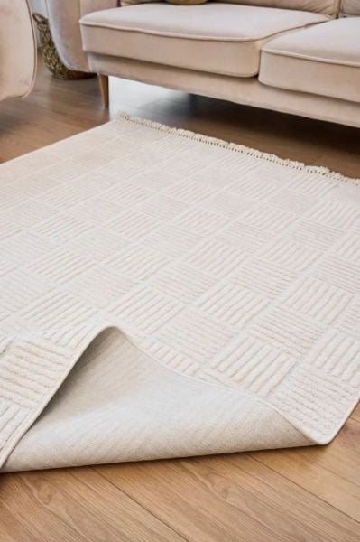 Madra Serisi Hav Toz Vermeyen Modern Dayanıklı Beyaz Halı AP-6821