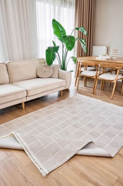 Madra Serisi Hav Toz Vermeyen Modern Dayanıklı Krem/Bej Halı AP-6822