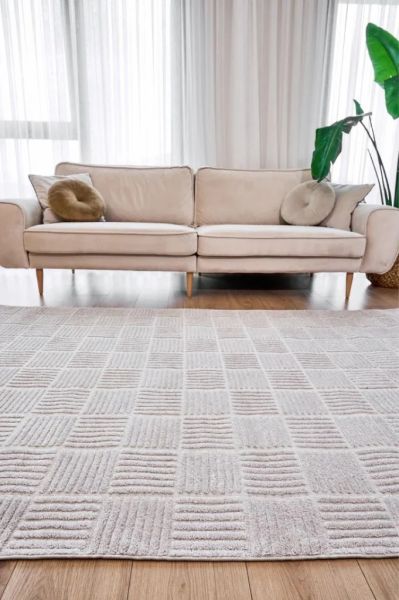 Madra Serisi Hav Toz Vermeyen Modern Dayanıklı Krem/Bej Halı AP-6822