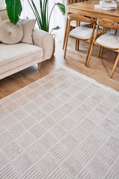 Madra Serisi Hav Toz Vermeyen Modern Dayanıklı Krem/Bej Halı AP-6822