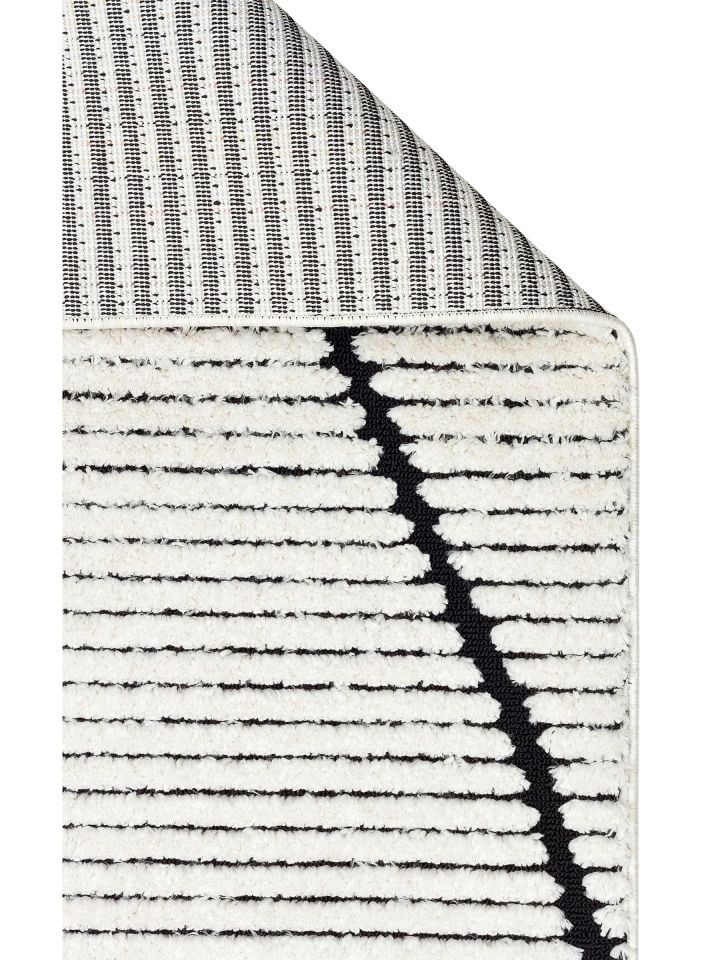 Bony Serisi Krem/Siyah Renk Yumuşak Modern Halı EH-361