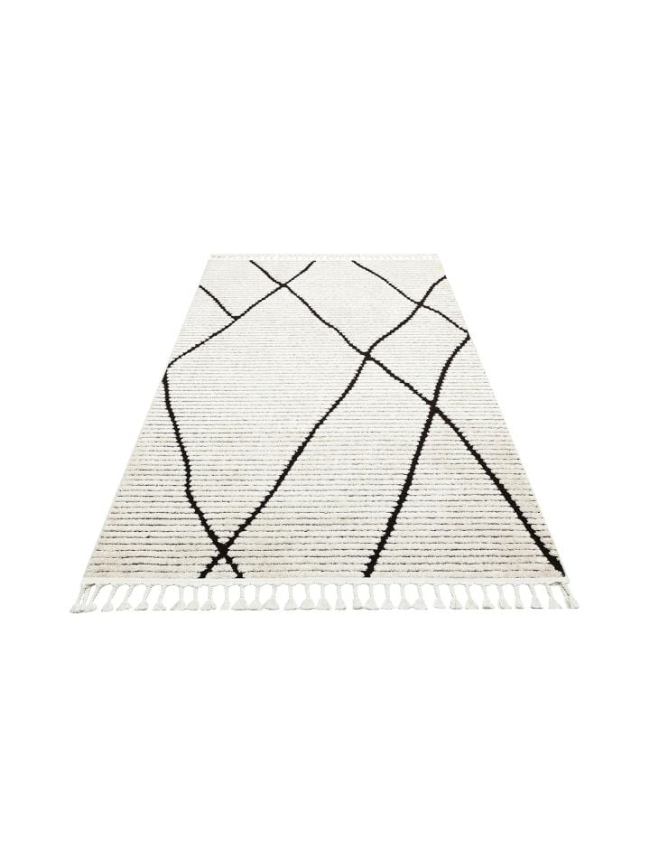 Bony Serisi Krem/Siyah Renk Yumuşak Modern Halı EH-361