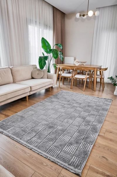 Madra Serisi Hav Toz Vermeyen Modern Dayanıklı Gri Halı AP-6824