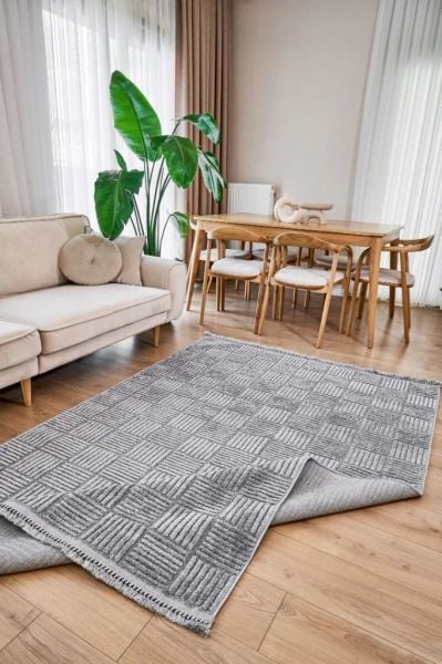 Madra Serisi Hav Toz Vermeyen Modern Dayanıklı Gri Halı AP-6824