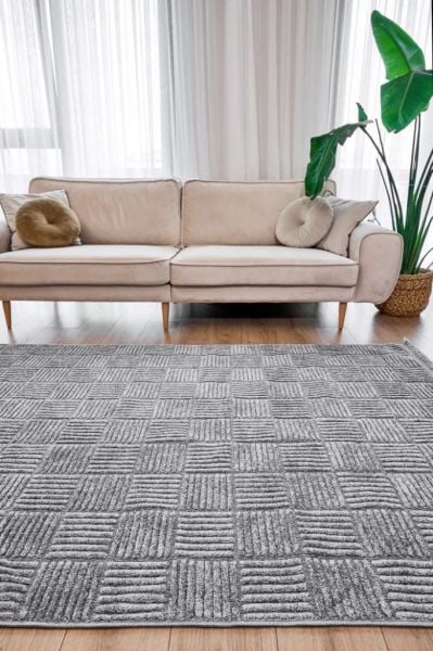 Madra Serisi Hav Toz Vermeyen Modern Dayanıklı Gri Halı AP-6824