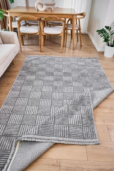 Madra Serisi Hav Toz Vermeyen Modern Dayanıklı Gri Halı AP-6824