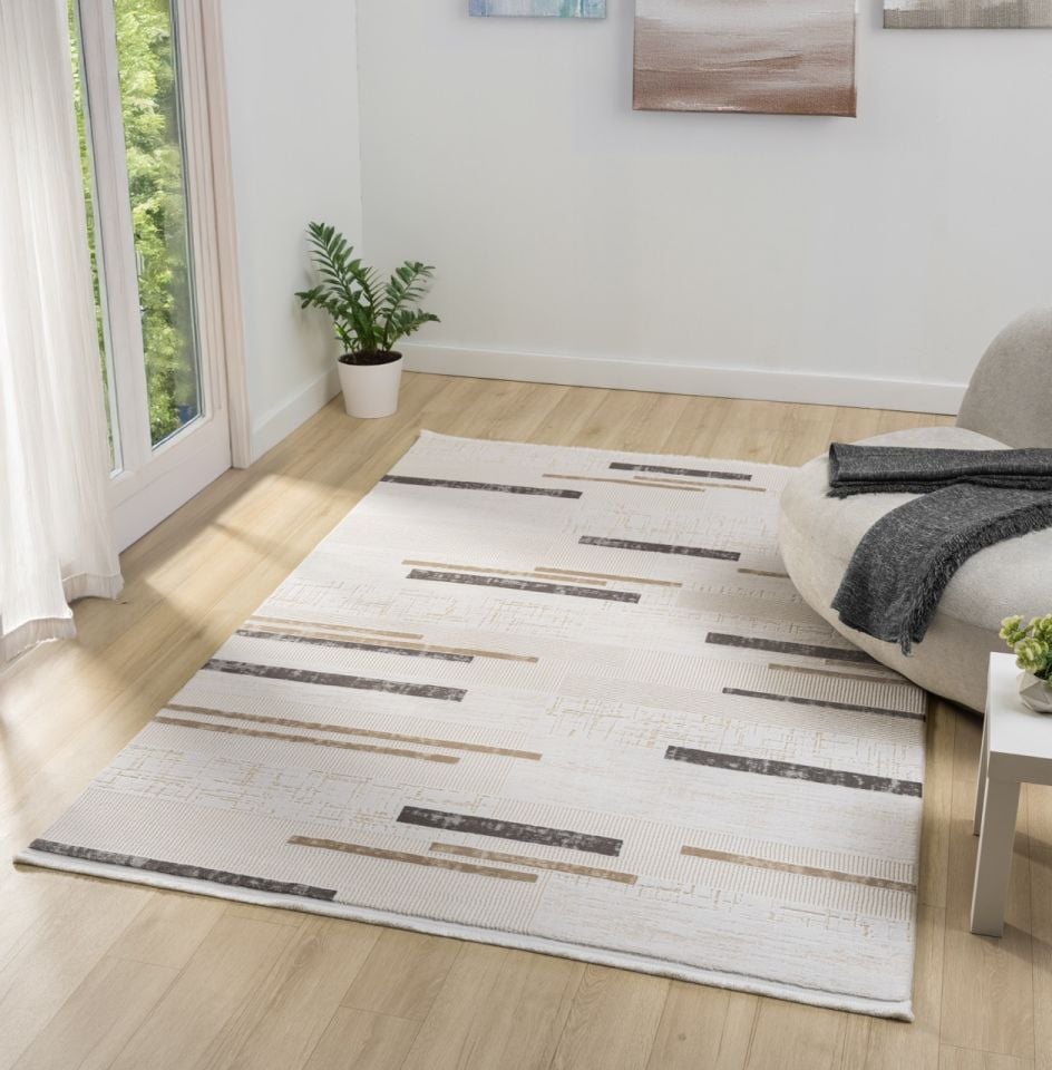 Monza Serisi Bej/Gri Renk Akrilik Halı SH-0559